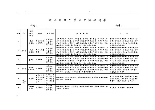 污水处理厂重大危险源清单