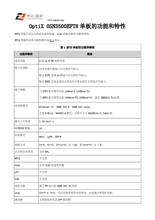 OptiX OSN3500EFT8单板的功能和特性