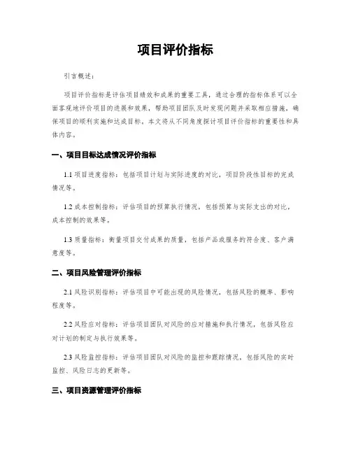 项目评价指标