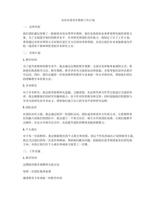 双培双带青年教师工作计划