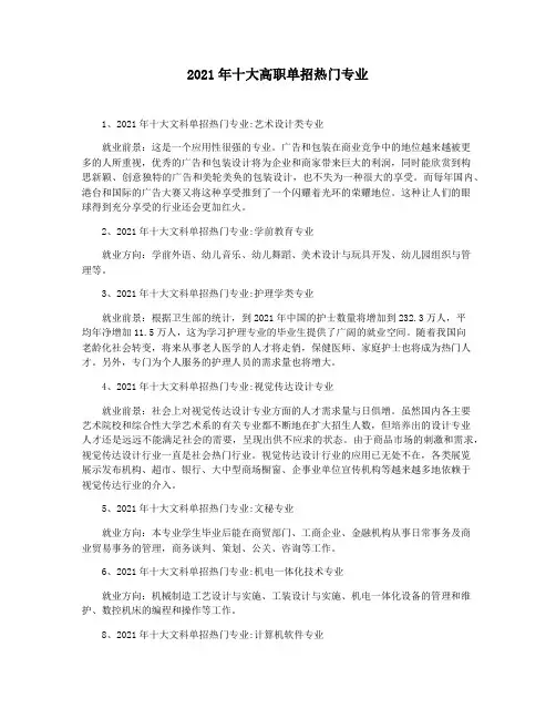 2021年十大高职单招热门专业