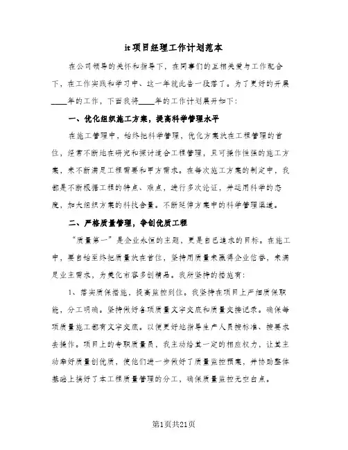 2024年it项目经理工作计划范本（五篇）