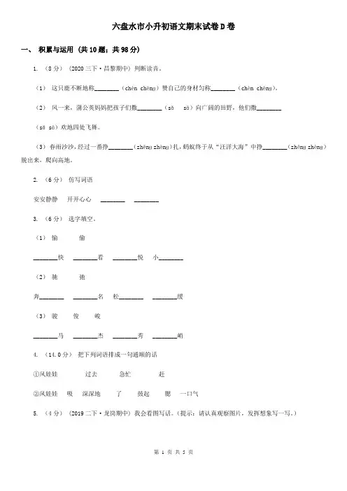 六盘水市小升初语文期末试卷D卷