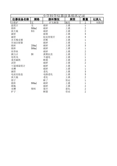 小学仪器设备损坏记录