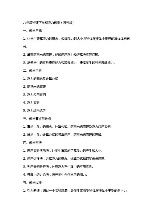 八年级物理下学期素材大全浮力教案苏科版