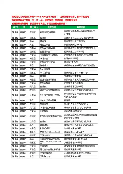 2020新版四川省宜宾市珠宝工商企业公司商家名录名单黄页联系电话号码地址大全208家