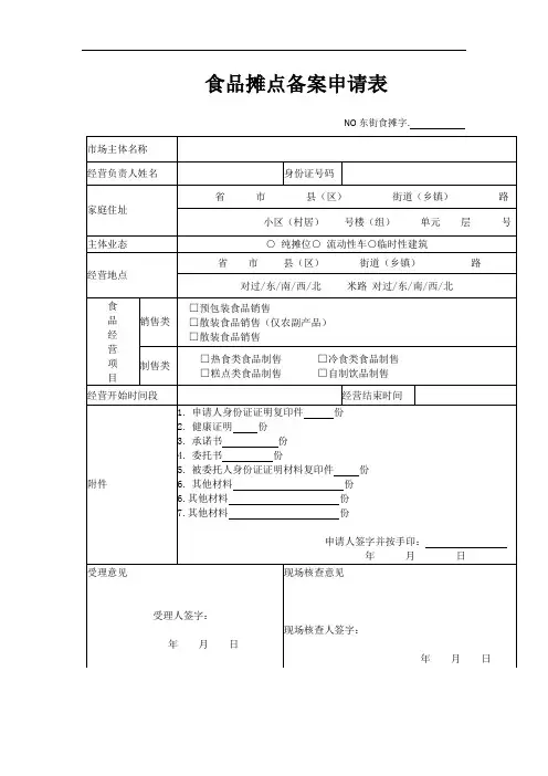 食品摊点备案申请表