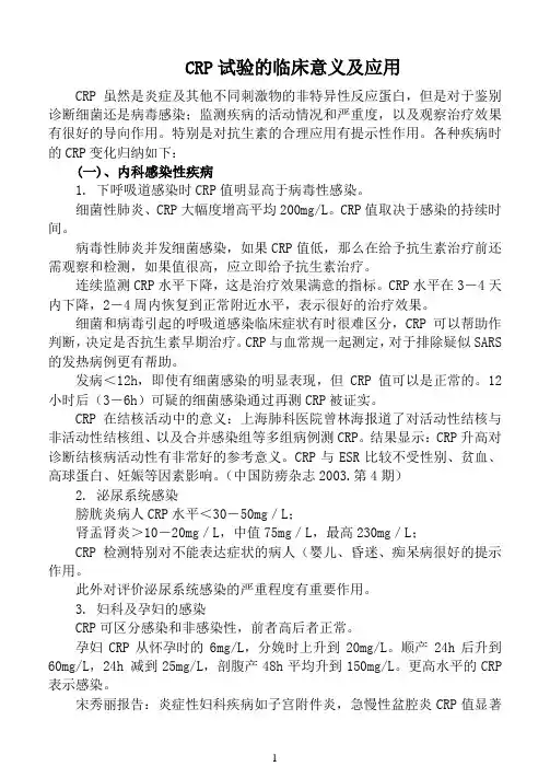    CRP试验的临床意义及应用