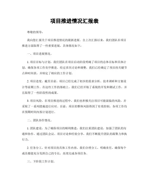 项目推进情况汇报表