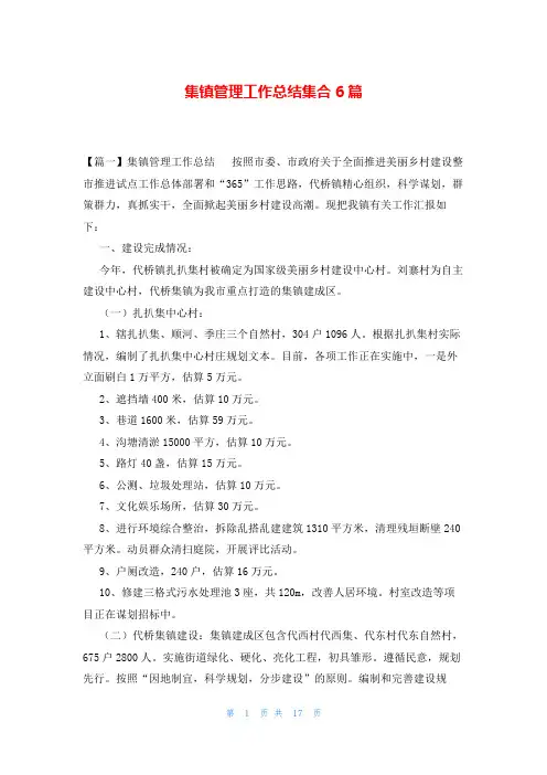 集镇管理工作总结集合6篇