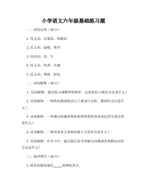 小学语文六年级基础练习题