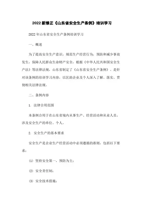 2022新修正《山东省安全生产条例》培训学习