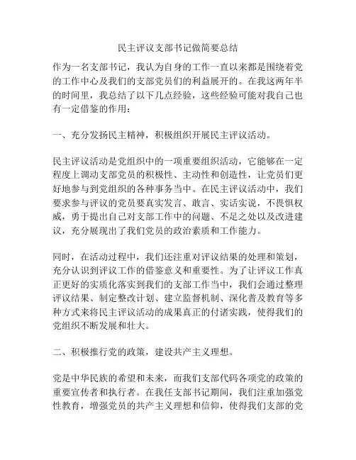 民主评议支部书记做简要总结