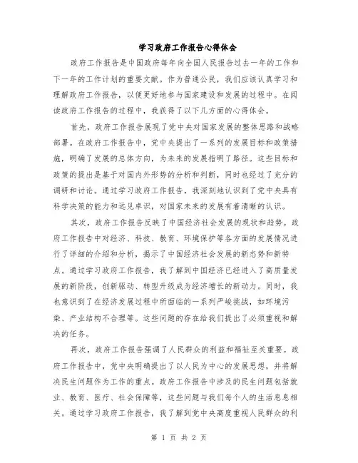 学习政府工作报告心得体会