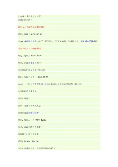 北京各人才市场具体位置