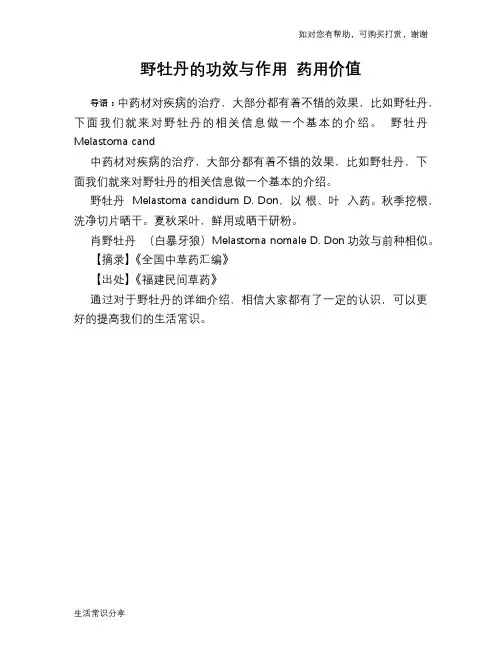 野牡丹的功效与作用 药用价值