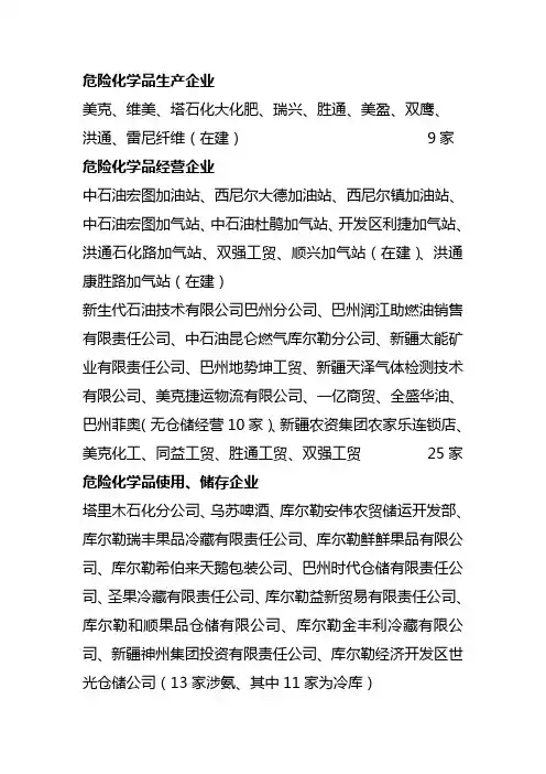 危险化学品生产企业名单