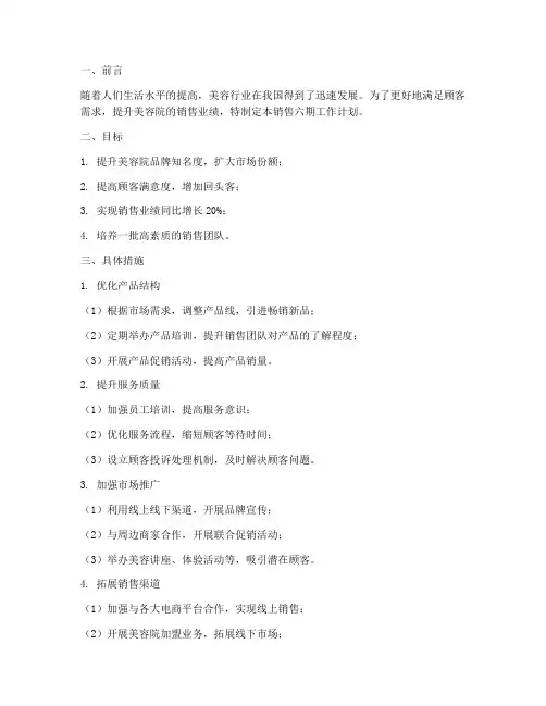 美容院销售六期工作计划