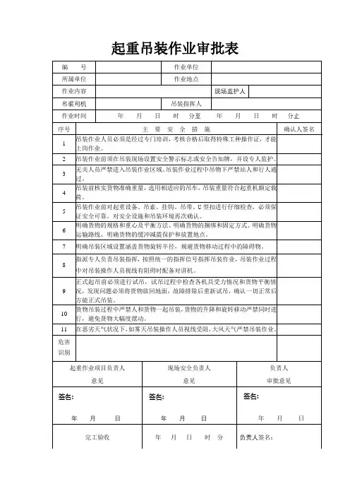 起重吊装作业审批表