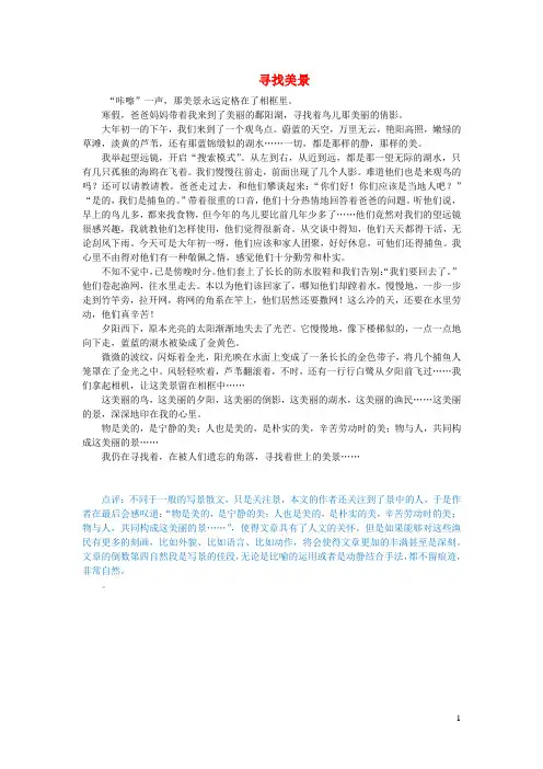 五年级语文楚才杯寻找美景获奖作文