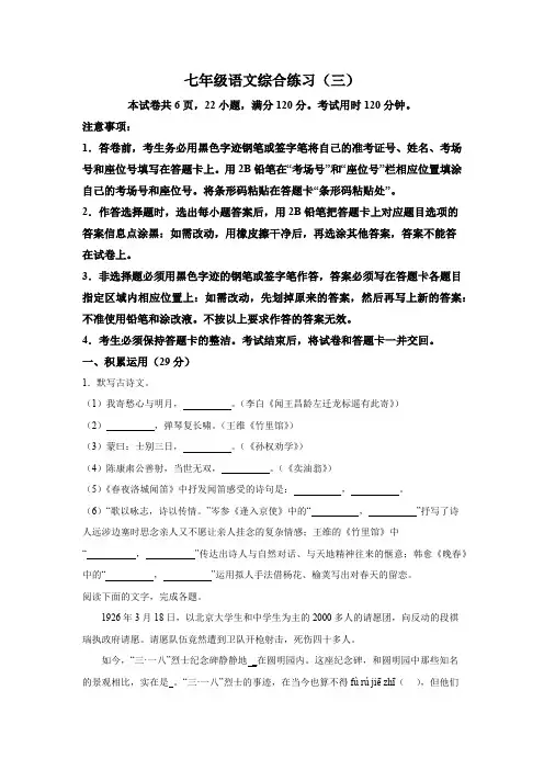 广东省茂名市信宜市2023-2024学年七年级下学期期中语文试题(含解析)