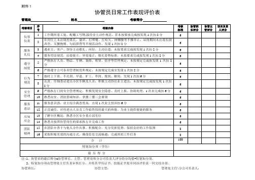 协管员日常工作表现评价表