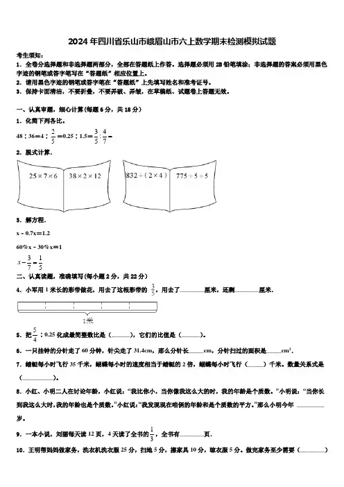 2024年四川省乐山市峨眉山市六上数学期末检测模拟试题含解析