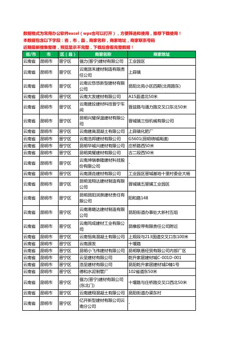 2020新版云南省昆明市晋宁区建材有限公司工商企业公司商家名录名单黄页联系电话号码地址大全26家