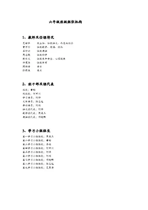 六年级班级组织机构