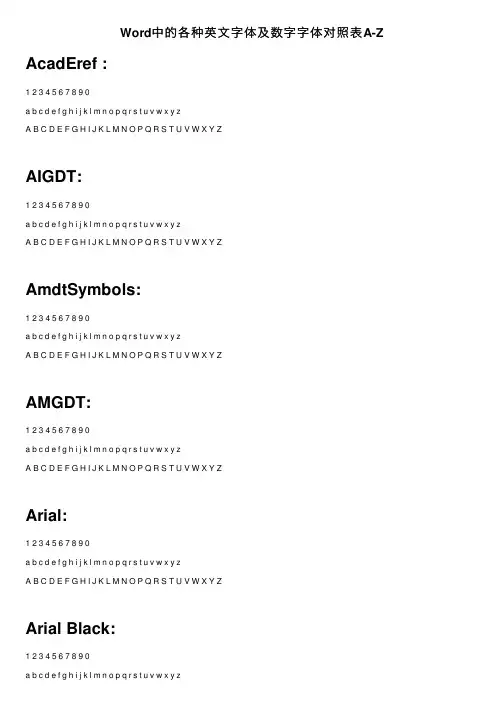 Word中的各种英文字体及数字字体对照表A-Z