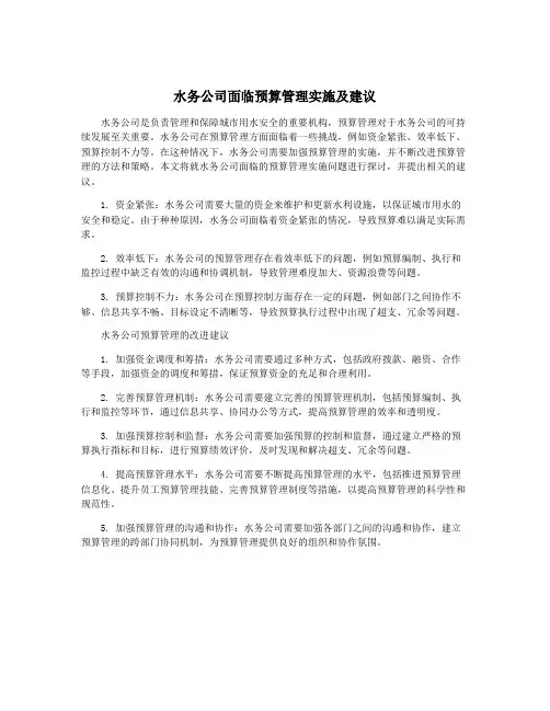 水务公司面临预算管理实施及建议