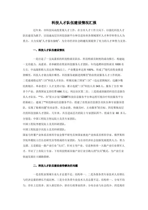 科技人才队伍建设情况汇报