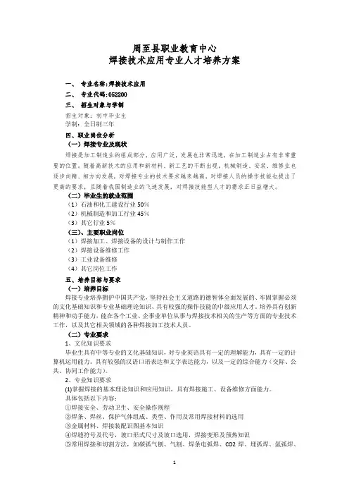 焊接技术应用专业人才培养方案 2