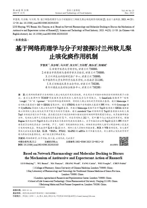 基于网络药理学与分子对接探讨兰州软儿梨止咳化痰作用机制