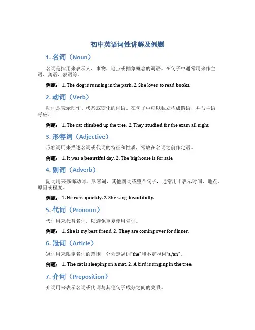 初中英语词性讲解及例题