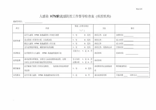人感染h7n9禽流感防控工作督导检查表