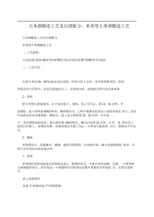 大米酒酿造工艺及白酒配方：米香型大米酒酿造工艺