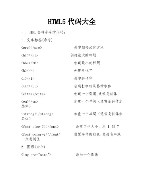 HTML5代码大全 