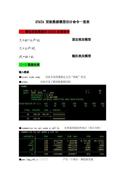 (完整word版)STATA面板数据模型操作命令讲解