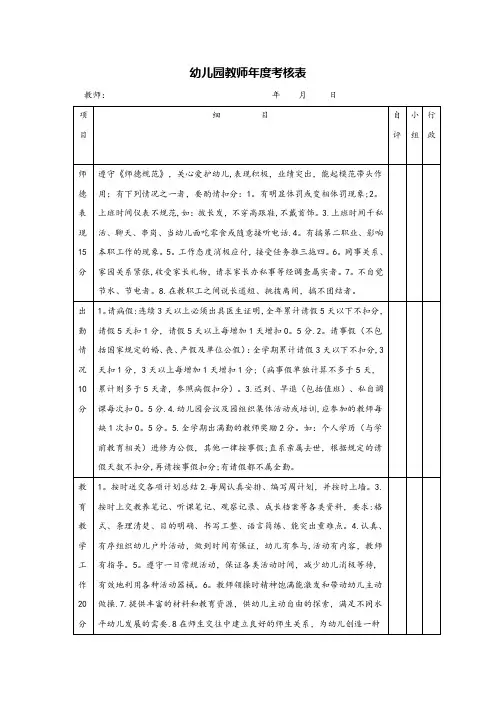 幼儿园教师年度考核表1