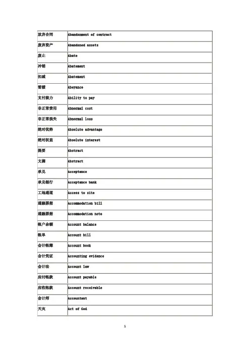 FIDIC合同英语词汇