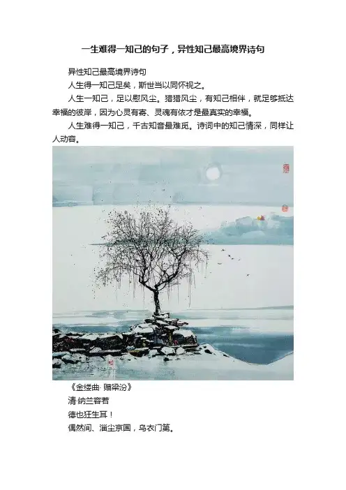 一生难得一知己的句子，异性知己最高境界诗句