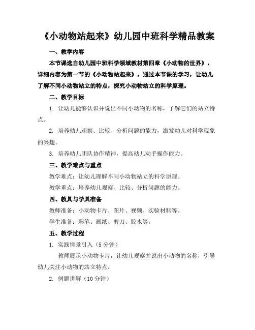 《小动物站起来》幼儿园中班科学精品教案