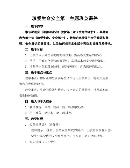 珍爱生命安全第一主题班会课件