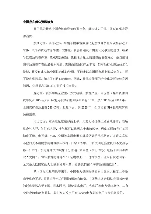 中国存在哪些资源浪费