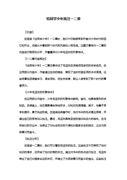 恰同学少年批注一二章
