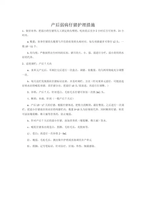 产后弱病仔猪护理措施