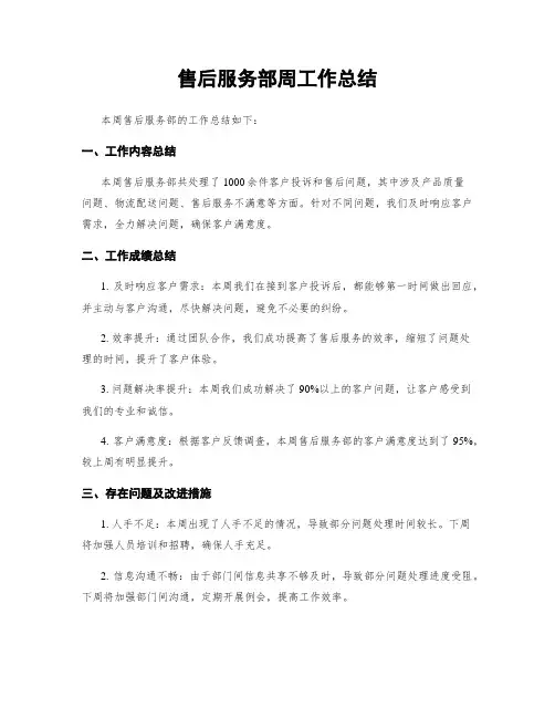 售后服务部周工作总结