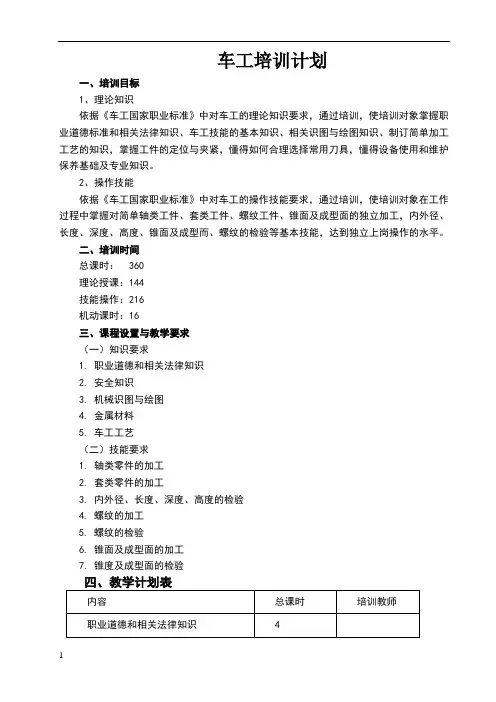 车工培训计划及大纲