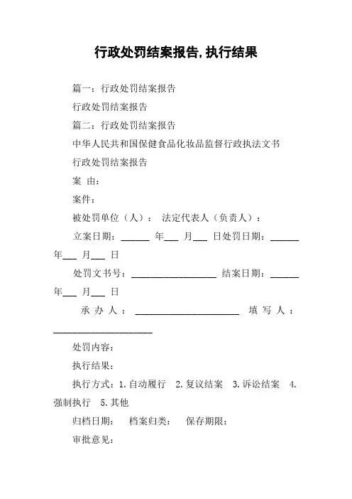 行政处罚结案报告,执行结果
